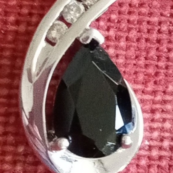 Sterling Silver Diamond Sapphire Necklace - Picture 2 of 2